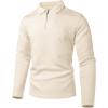 imageUOUA Mens Polo Shirt Quarter Zip Tops Soild Casual Geometric Texture Long Sleeve Sweaters Pullover Golf SweatshirtsApricot
