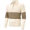 imageUOUA Mens Polo Shirt Quarter Zip Tops Soild Casual Geometric Texture Long Sleeve Sweaters Pullover Golf SweatshirtsBeige Block
