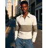 imageUOUA Mens Polo Shirt Quarter Zip Tops Soild Casual Geometric Texture Long Sleeve Sweaters Pullover Golf SweatshirtsBeige Block