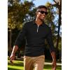 imageUOUA Mens Polo Shirt Quarter Zip Tops Soild Casual Geometric Texture Long Sleeve Sweaters Pullover Golf SweatshirtsBlack