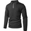 imageUOUA Mens Polo Shirt Quarter Zip Tops Soild Casual Geometric Texture Long Sleeve Sweaters Pullover Golf SweatshirtsBlack