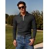 imageUOUA Mens Polo Shirt Quarter Zip Tops Soild Casual Geometric Texture Long Sleeve Sweaters Pullover Golf SweatshirtsBlack