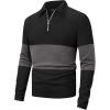 imageUOUA Mens Polo Shirt Quarter Zip Tops Soild Casual Geometric Texture Long Sleeve Sweaters Pullover Golf SweatshirtsBlack Block