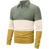 imageUOUA Mens Polo Shirt Quarter Zip Tops Soild Casual Geometric Texture Long Sleeve Sweaters Pullover Golf SweatshirtsGreen Block