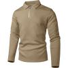imageUOUA Mens Polo Shirt Quarter Zip Tops Soild Casual Geometric Texture Long Sleeve Sweaters Pullover Golf SweatshirtsKhaki