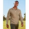 imageUOUA Mens Polo Shirt Quarter Zip Tops Soild Casual Geometric Texture Long Sleeve Sweaters Pullover Golf SweatshirtsKhaki