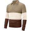 imageUOUA Mens Polo Shirt Quarter Zip Tops Soild Casual Geometric Texture Long Sleeve Sweaters Pullover Golf SweatshirtsKhaki Block