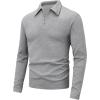 imageUOUA Mens Polo Shirt Quarter Zip Tops Soild Casual Geometric Texture Long Sleeve Sweaters Pullover Golf SweatshirtsMottle Grey