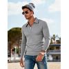 imageUOUA Mens Polo Shirt Quarter Zip Tops Soild Casual Geometric Texture Long Sleeve Sweaters Pullover Golf SweatshirtsMottle Grey