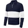imageUOUA Mens Polo Shirt Quarter Zip Tops Soild Casual Geometric Texture Long Sleeve Sweaters Pullover Golf SweatshirtsNavy Block