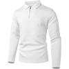 imageUOUA Mens Polo Shirt Quarter Zip Tops Soild Casual Geometric Texture Long Sleeve Sweaters Pullover Golf SweatshirtsWhite