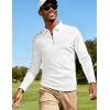 imageUOUA Mens Polo Shirt Quarter Zip Tops Soild Casual Geometric Texture Long Sleeve Sweaters Pullover Golf SweatshirtsWhite