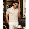 imageUOUA Mens Zipper Polo Shirts Short Sleeve Sweatshirts Soild Color Tops Striped Texture Casual Golf TBeige