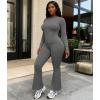 imageUOUA Womens 2 Piece Set Long Sleeve Zip Jacket ampamp Wide Leg Flare Pants Casual Matching Outfit Tracksuit SweatsuitGrey