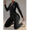 imageUOUA Womens Workout Set Two Piece Outfits Bodycon Long Sleeve Zipper Jacket ampamp Leggings for Gym TracksuitBlack