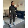 imageUOUA Womens Workout Set Two Piece Outfits Bodycon Long Sleeve Zipper Jacket ampamp Leggings for Gym TracksuitBlack