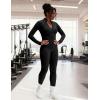 imageUOUA Womens Workout Set Two Piece Outfits Bodycon Long Sleeve Zipper Jacket ampamp Leggings for Gym TracksuitBlack