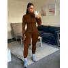 imageUOUA Womens Workout Set Two Piece Outfits Bodycon Long Sleeve Zipper Jacket ampamp Leggings for Gym TracksuitBrown