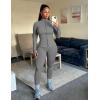 imageUOUA Womens Workout Set Two Piece Outfits Bodycon Long Sleeve Zipper Jacket ampamp Leggings for Gym TracksuitGrey