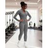 imageUOUA Womens Workout Set Two Piece Outfits Bodycon Long Sleeve Zipper Jacket ampamp Leggings for Gym TracksuitGrey