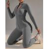 imageUOUA Womens Workout Set Two Piece Outfits Bodycon Long Sleeve Zipper Jacket ampamp Leggings for Gym TracksuitGrey