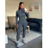 imageUOUA Womens Workout Set Two Piece Outfits Bodycon Long Sleeve Zipper Jacket ampamp Leggings for Gym TracksuitGreyblue