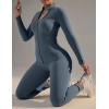 imageUOUA Womens Workout Set Two Piece Outfits Bodycon Long Sleeve Zipper Jacket ampamp Leggings for Gym TracksuitGreyblue