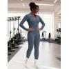 imageUOUA Womens Workout Set Two Piece Outfits Bodycon Long Sleeve Zipper Jacket ampamp Leggings for Gym TracksuitGreyblue