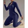 imageUOUA Womens Workout Set Two Piece Outfits Bodycon Long Sleeve Zipper Jacket ampamp Leggings for Gym TracksuitNavy