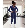 imageUOUA Womens Workout Set Two Piece Outfits Bodycon Long Sleeve Zipper Jacket ampamp Leggings for Gym TracksuitNavy