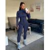 imageUOUA Womens Workout Set Two Piece Outfits Bodycon Long Sleeve Zipper Jacket ampamp Leggings for Gym TracksuitNavy