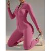 imageUOUA Womens Workout Set Two Piece Outfits Bodycon Long Sleeve Zipper Jacket ampamp Leggings for Gym TracksuitPink