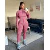 imageUOUA Womens Workout Set Two Piece Outfits Bodycon Long Sleeve Zipper Jacket ampamp Leggings for Gym TracksuitPink