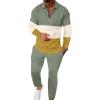 imageUOUA Mens 2 Piece Set Casual Outfits 14 Zip Polo Long Sleeve Shirt ampamp Pants Track Suit Loungewear Athletic SweatsuitGreen