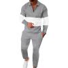 imageUOUA Mens 2 Piece Set Casual Outfits 14 Zip Polo Long Sleeve Shirt ampamp Pants Track Suit Loungewear Athletic SweatsuitGrey