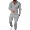 imageUOUA Mens 2 Piece Set Casual Outfits Polo Long Sleeve Shirt ampamp Pants Tracksuit Loungewear Athletic Jogger SweatsuitLight Grey