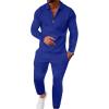 imageUOUA Mens 2 Piece Set Casual Outfits Polo Long Sleeve Shirt ampamp Pants Tracksuit Loungewear Athletic Jogger SweatsuitRoyal Blue