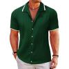 imageUOUA Mens Knit Button Down Shirt Short Sleeve Vintage Shirts Breathable Summer Beach TopsArmy Green