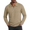 imageUOUA Mens Polo Shirt Quarter Zip Tops Soild Casual Geometric Texture Long Sleeve Sweaters Pullover Golf SweatshirtsKhaki