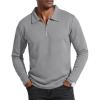 imageUOUA Mens Polo Shirt Quarter Zip Tops Soild Casual Geometric Texture Long Sleeve Sweaters Pullover Golf SweatshirtsMottle Grey