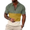 imageUOUA Mens Zipper Polo Shirts Short Sleeve Sweatshirts Soild Color Tops Striped Texture Casual Golf TYellow Block Green