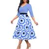 imageUOUA Women Wrap Midi Dress Casual Floral ALine Dresses 34 Sleeves VNeck Cocktail Party Dress LightBlue 2XL