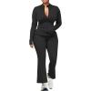 imageUOUA Womens 2 Piece Set Long Sleeve Zip Jacket ampamp Wide Leg Flare Pants Casual Matching Outfit Tracksuit SweatsuitBlack