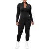 imageUOUA Womens Workout Set Two Piece Outfits Bodycon Long Sleeve Zipper Jacket ampamp Leggings for Gym TracksuitBlack