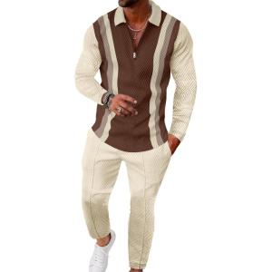 imageUOUA Mens 2 Piece Set Casual Outfits 14 Zip Polo Long Sleeve Shirt ampamp Pants Track Suit Loungewear Athletic SweatsuitBkb Blocking