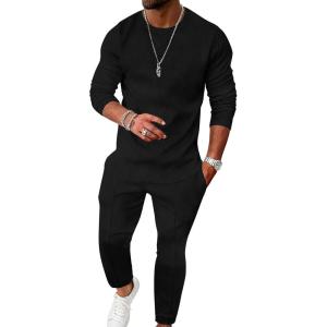 imageUOUA Mens 2 Piece Sweat Suits Set Long Sleeve Sweatshirt Jogging Sweatpants Tracksuits OutfitsBlack