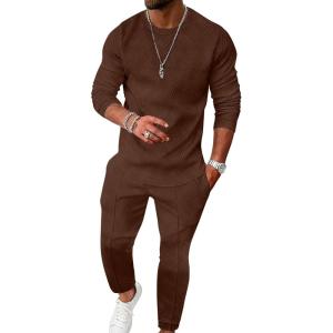 imageUOUA Mens 2 Piece Sweat Suits Set Long Sleeve Sweatshirt Jogging Sweatpants Tracksuits OutfitsBrown