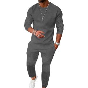 imageUOUA Mens 2 Piece Sweat Suits Set Long Sleeve Sweatshirt Jogging Sweatpants Tracksuits OutfitsDark Grey