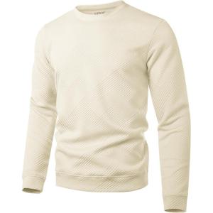 imageUOUA Mens Crewneck Sweatshirt Jacquard Texture Pullover Casual Long Sleeve Shirt for Fall WinterBeige