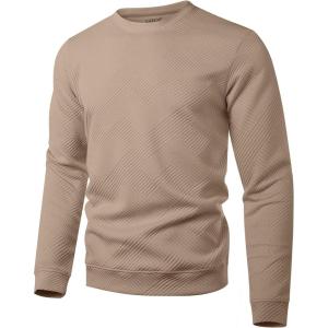 imageUOUA Mens Crewneck Sweatshirt Jacquard Texture Pullover Casual Long Sleeve Shirt for Fall WinterKhaki